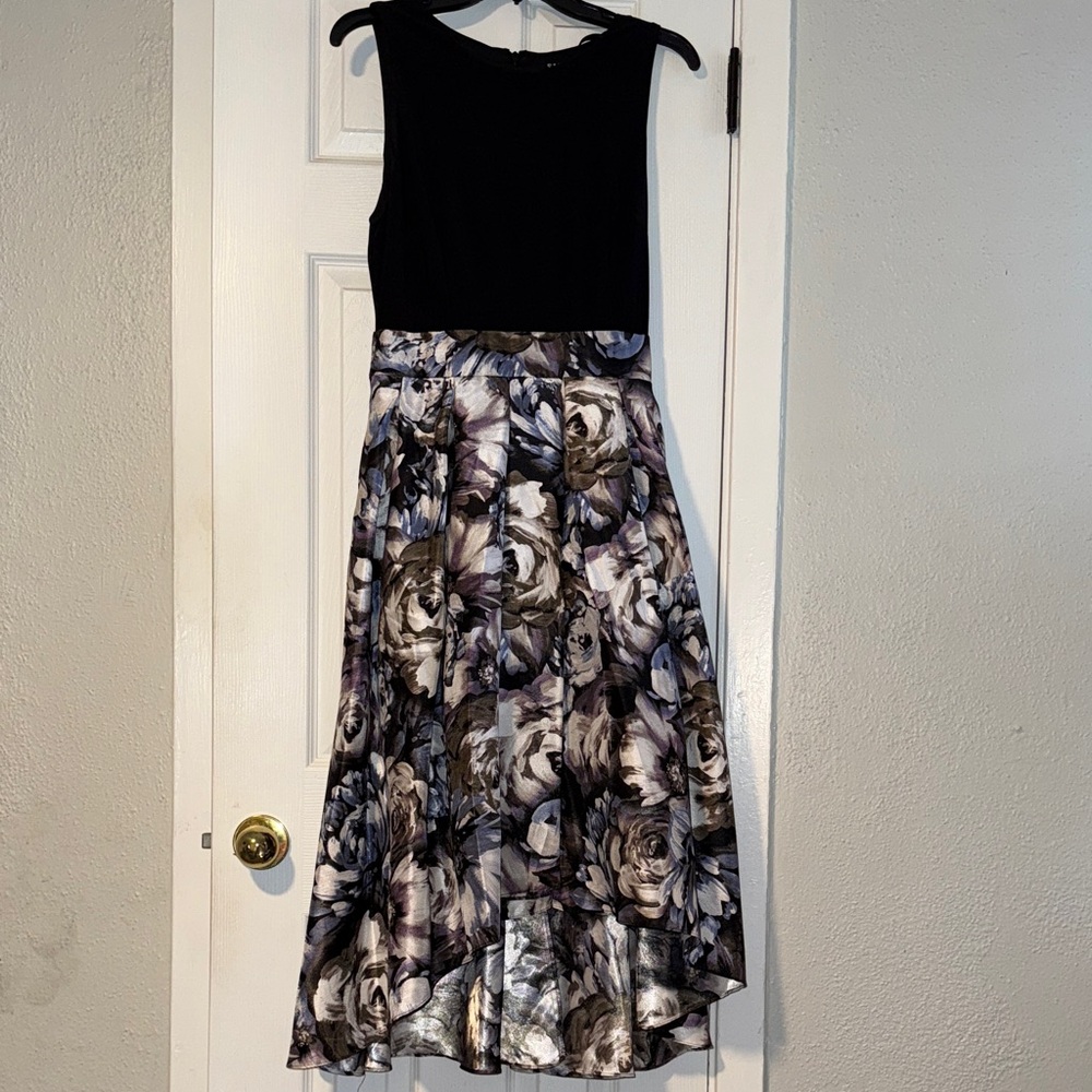 Floral High-Low Dress with Black Top